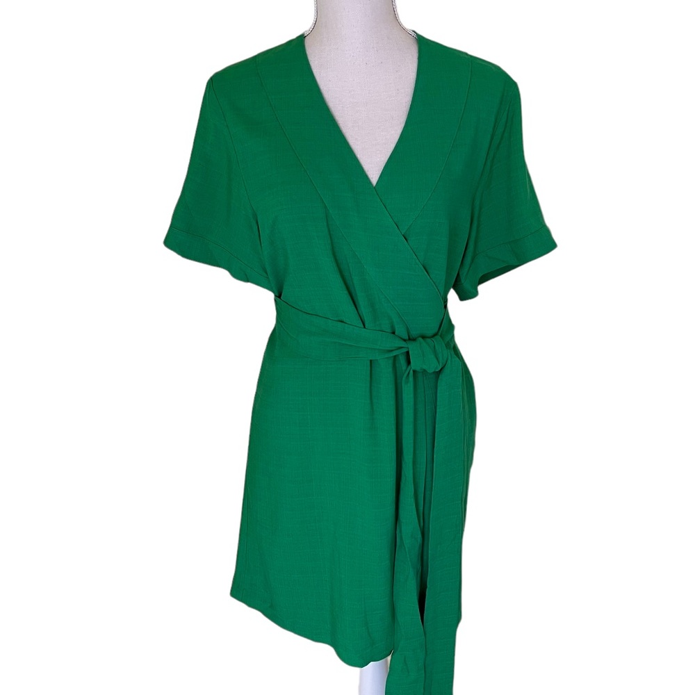 Emily McCarthy Medium Green Belted "Day Robe" Wrap Dress S